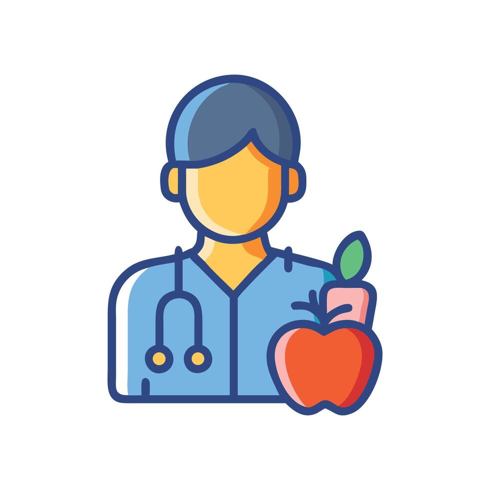 Doctor holding apple offering healthy lifestyle choices icon vector