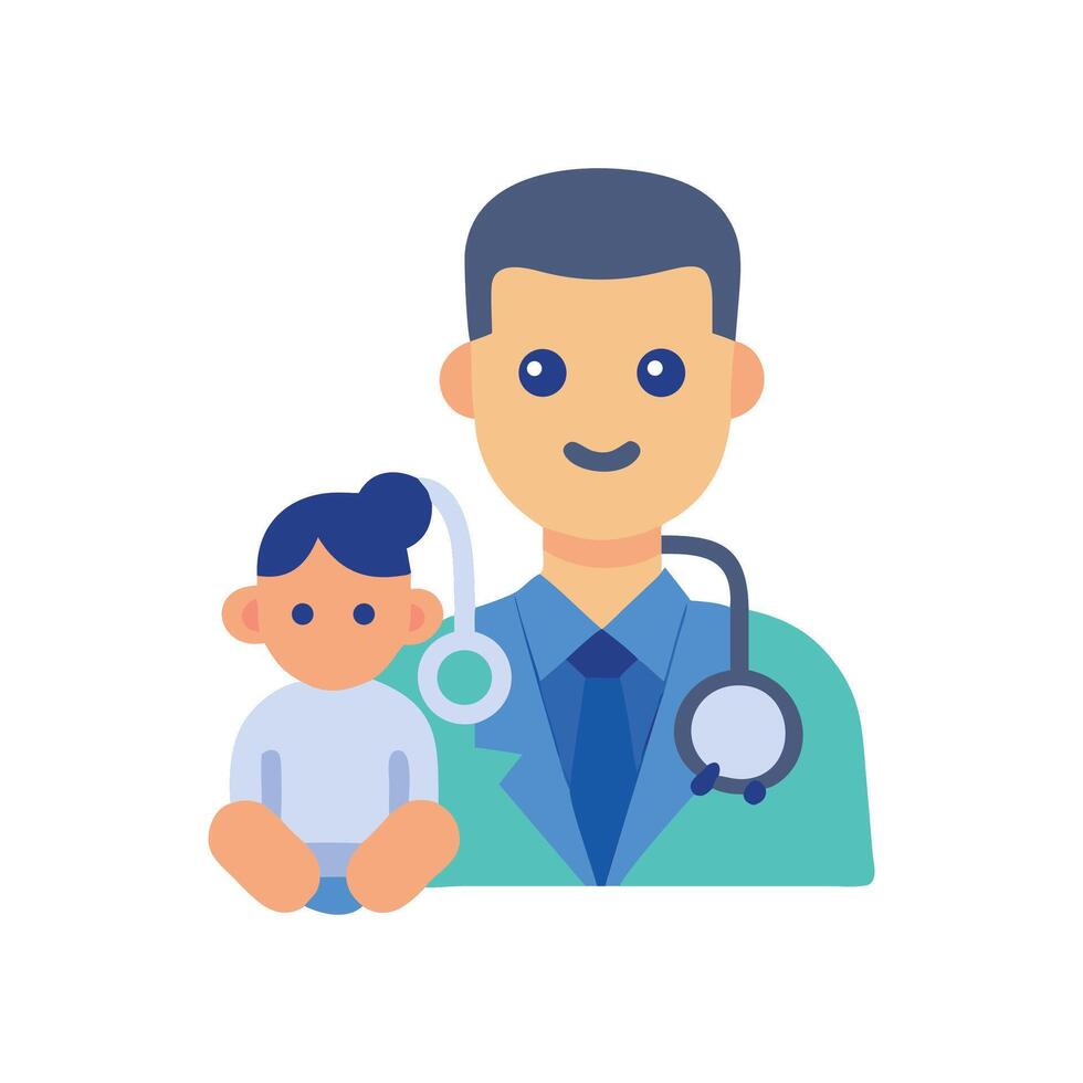 Pediatrician with Child Cartoon Icon Illustration Black Background vector