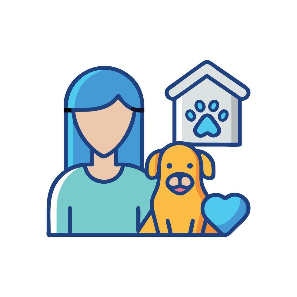 Loving Woman with Dog, Doghouse, and Heart Icon vector