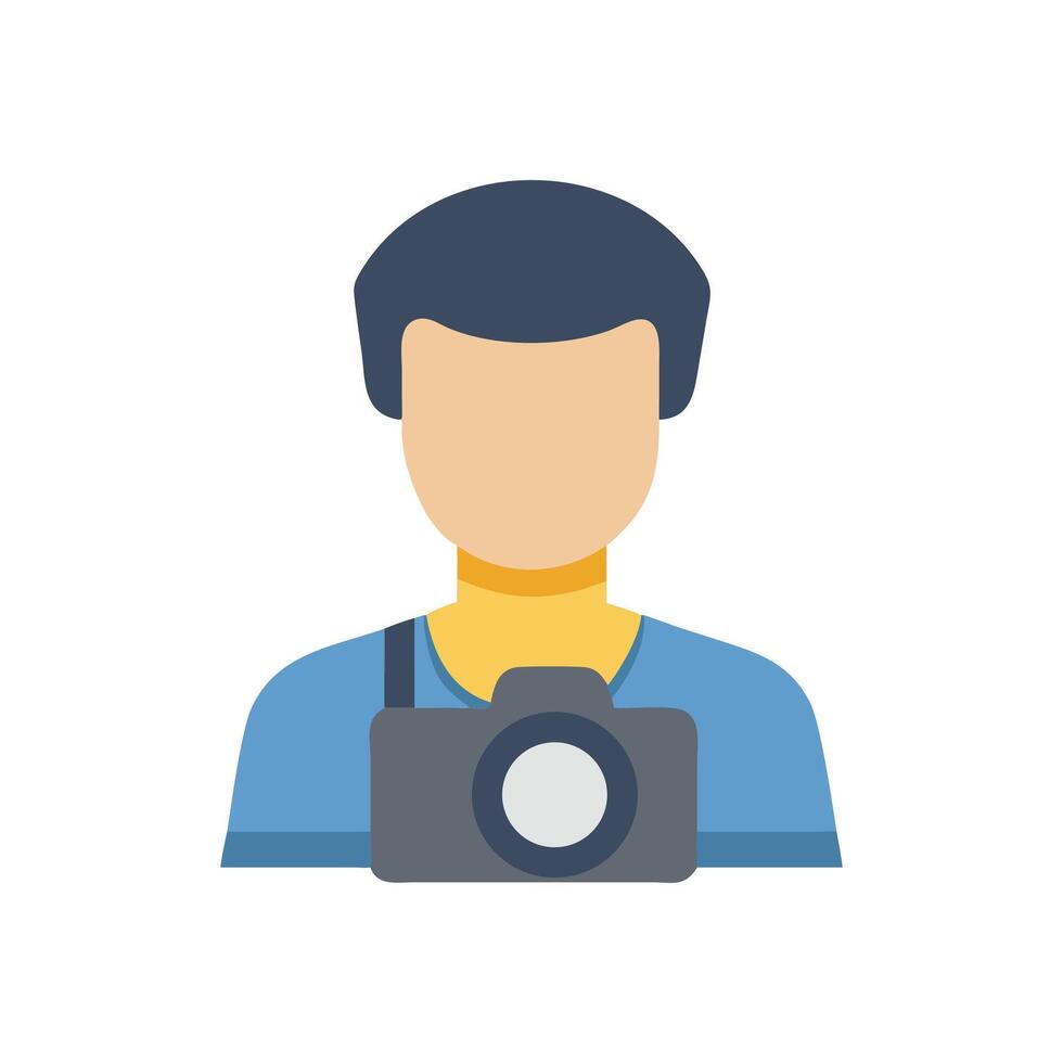 Photographer avatar icon with camera on black background vector