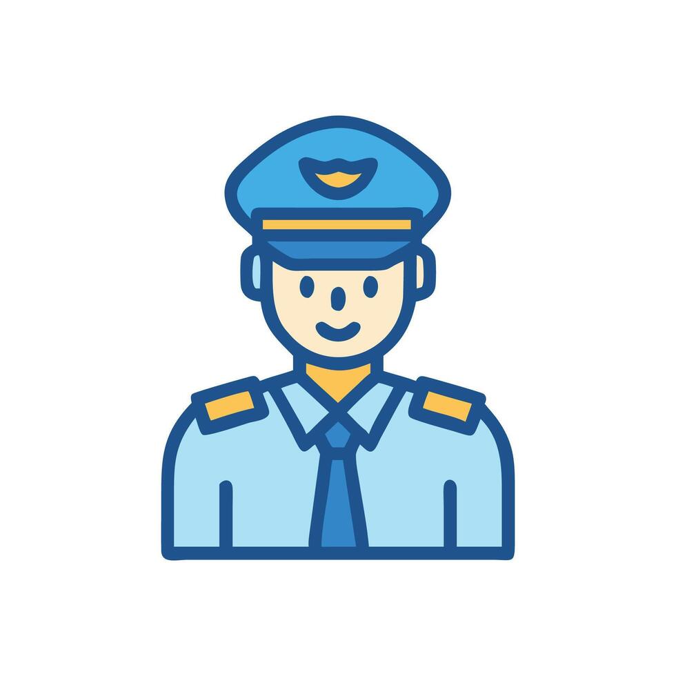 Cartoon Police Officer Icon with Cap and Uniform vector