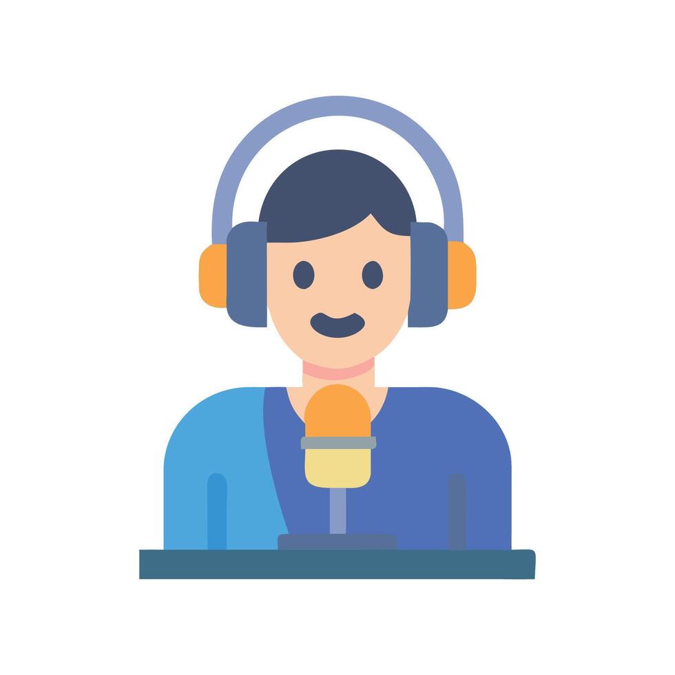 Podcast host illustration with headset and microphone vector