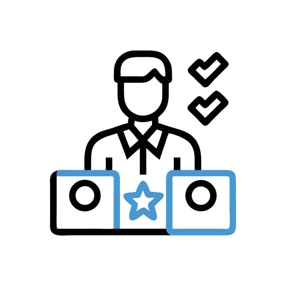 Stylized blue star and square icons on black background vector