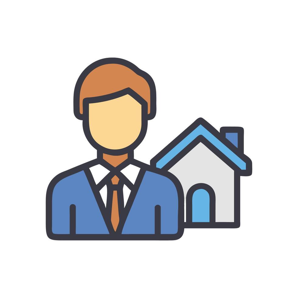 Real estate agent with house icon on black background vector