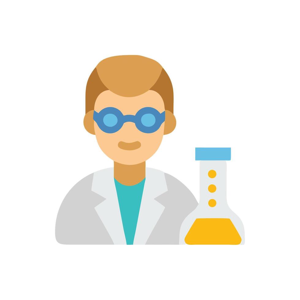 Cartoon scientist with beaker on a black background vector