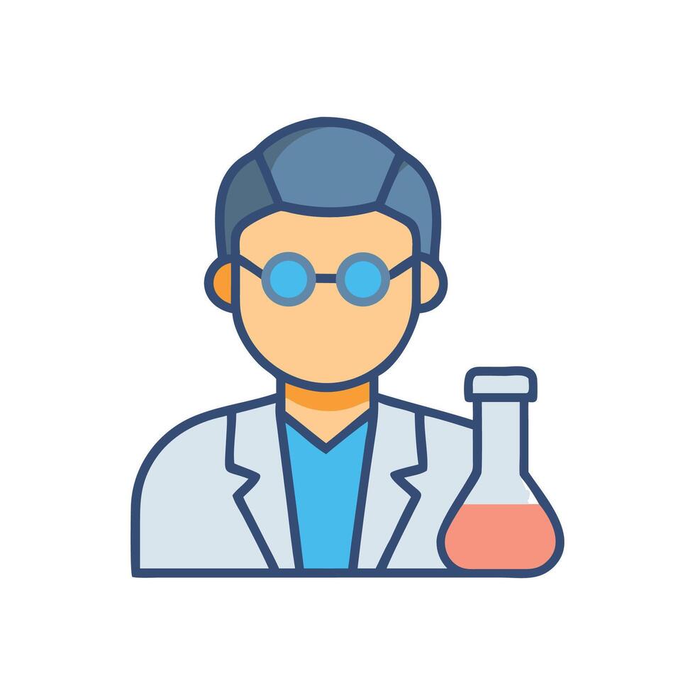 Scientist Icon with Erlenmeyer Flask on Black Background vector