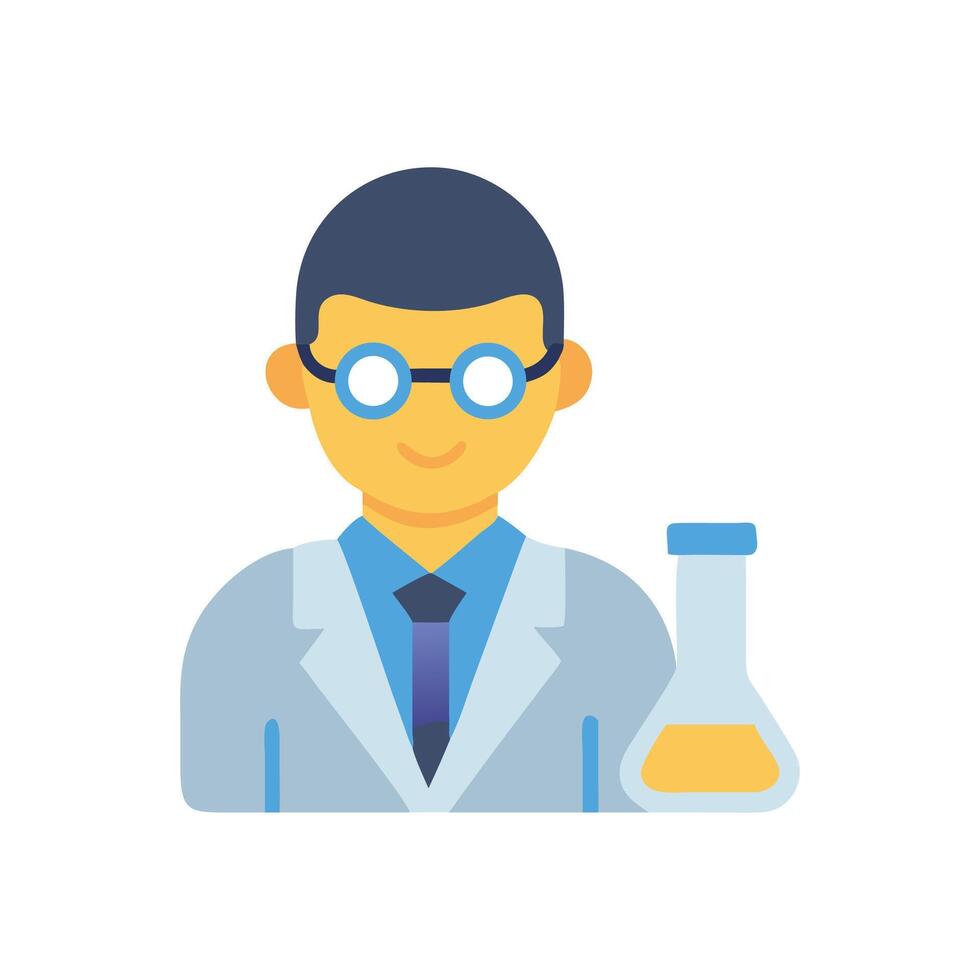 Scientist character illustration with test tube and flask vector