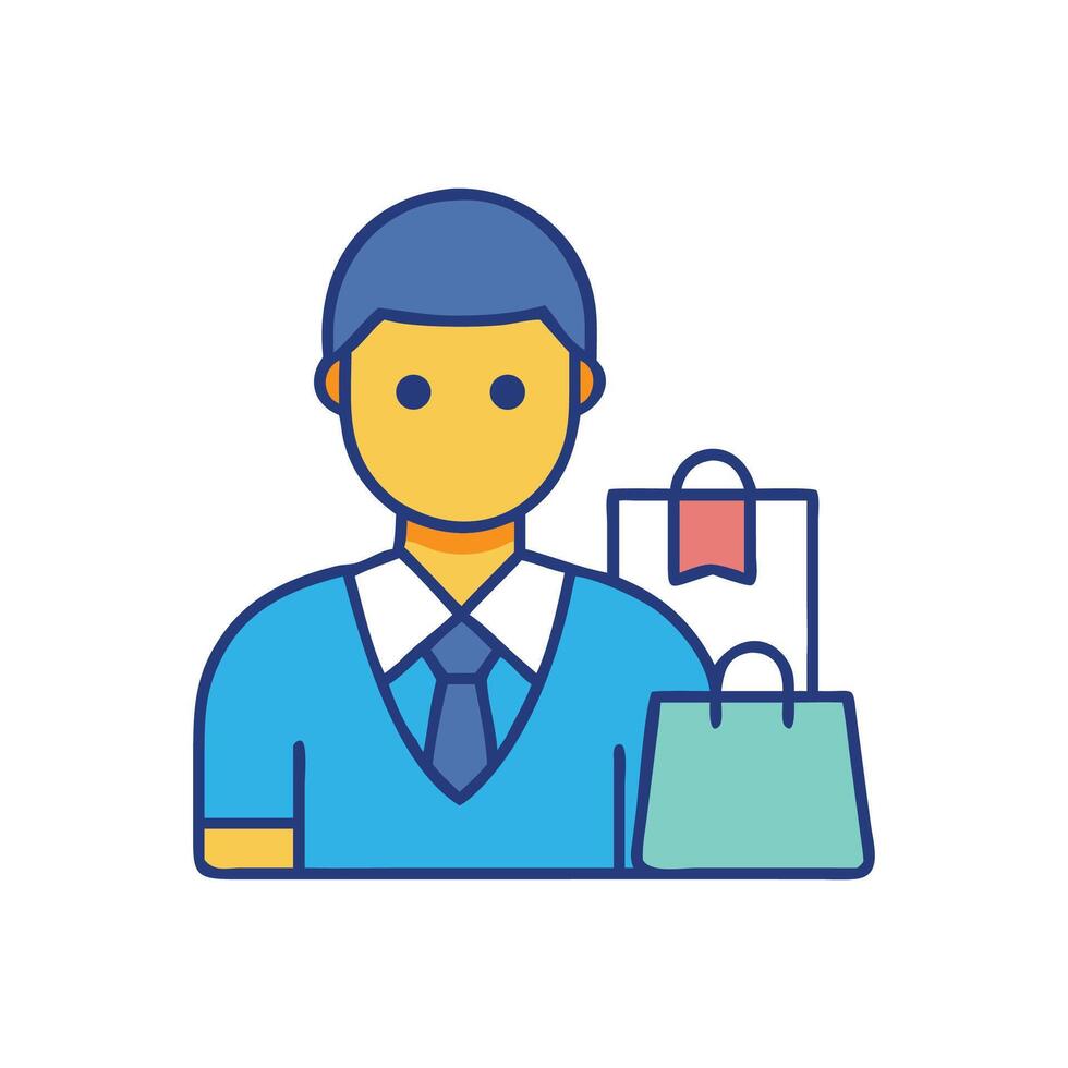 Shopper man with shopping bags illustration icon vector