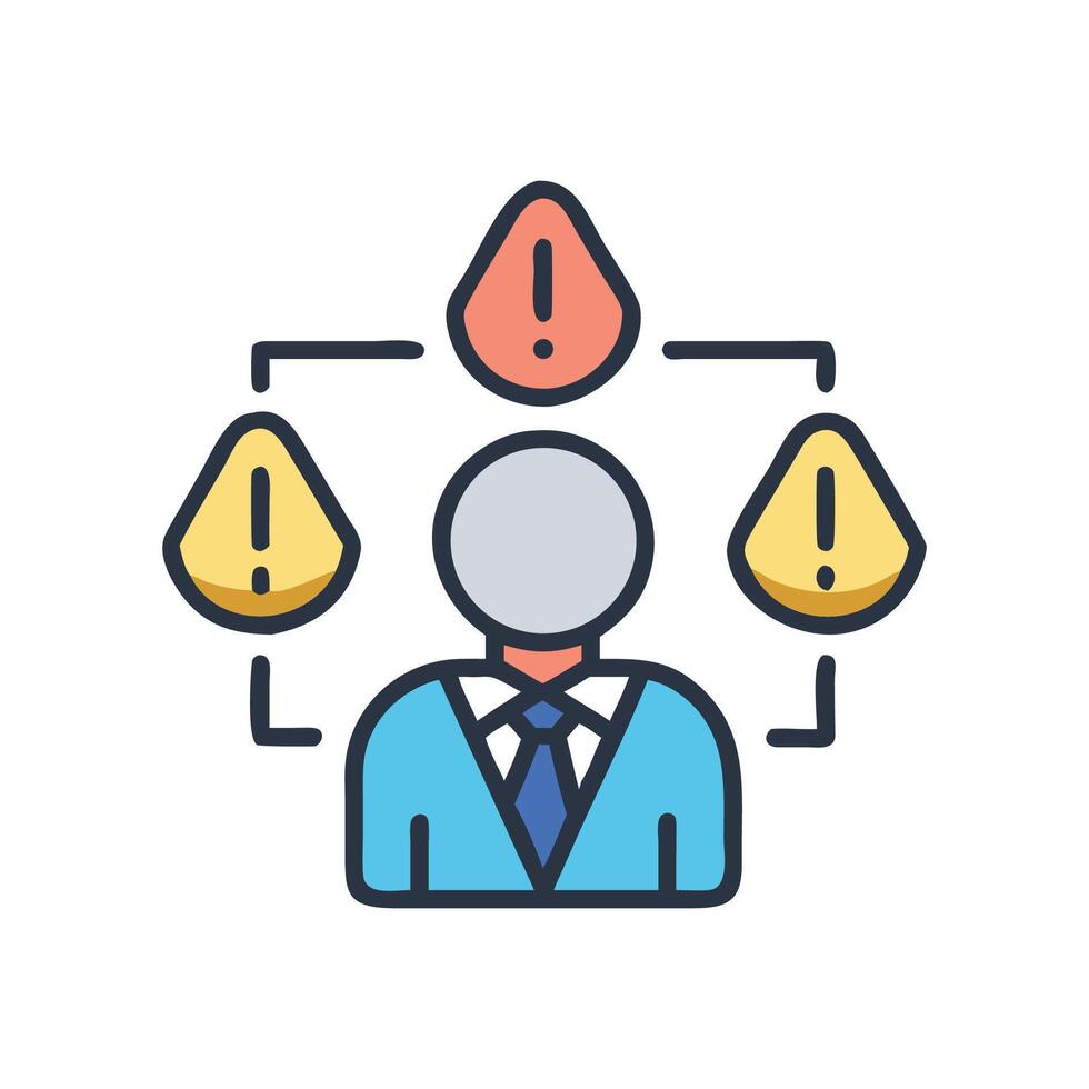 Business Risks Person surrounded by warnings and error icons vector