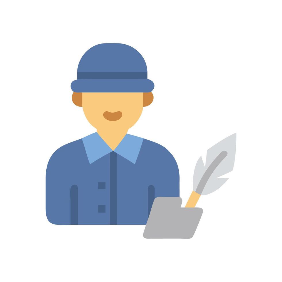 Flat Icon of A Reporter With Quill vector