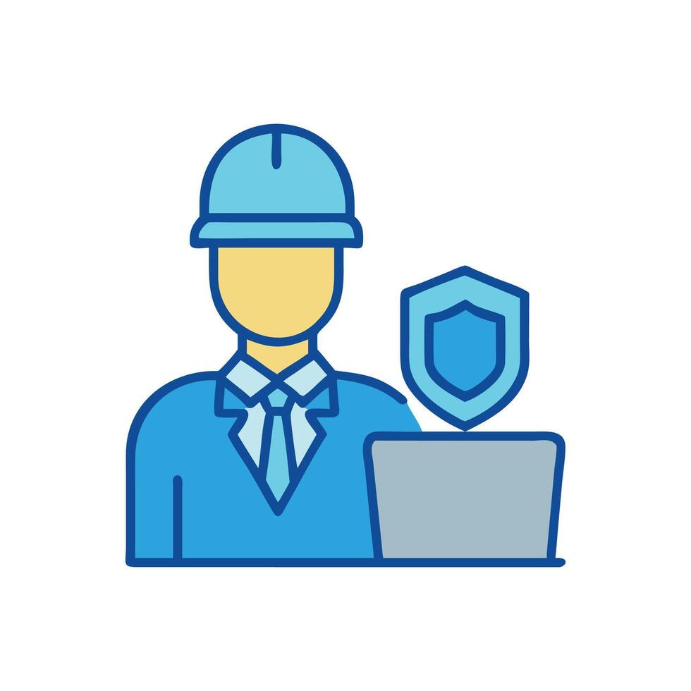 Secured online transactions, worker icon, data protection concept vector