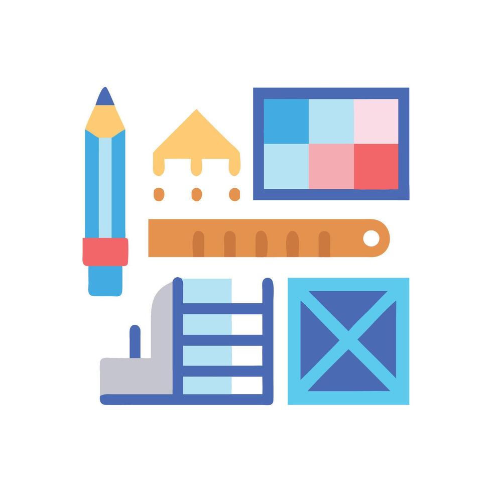 Graphic design elements Tools, color swatches, and grid vector