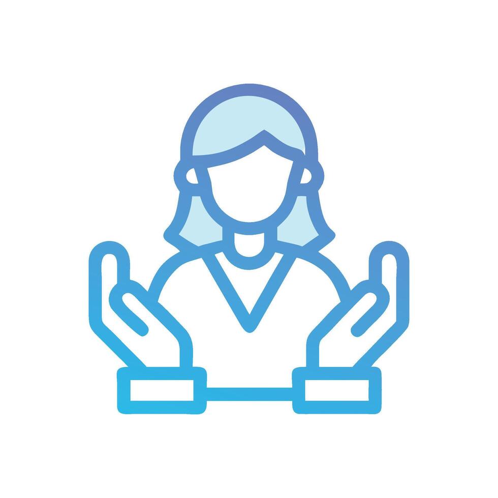 Woman avatar icon with open hands presentation gesture vector