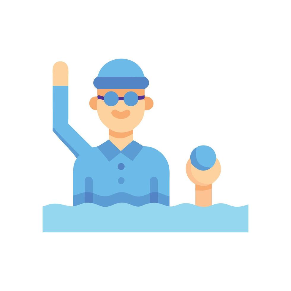 Cartoon swimmer waving in water with blue cap vector