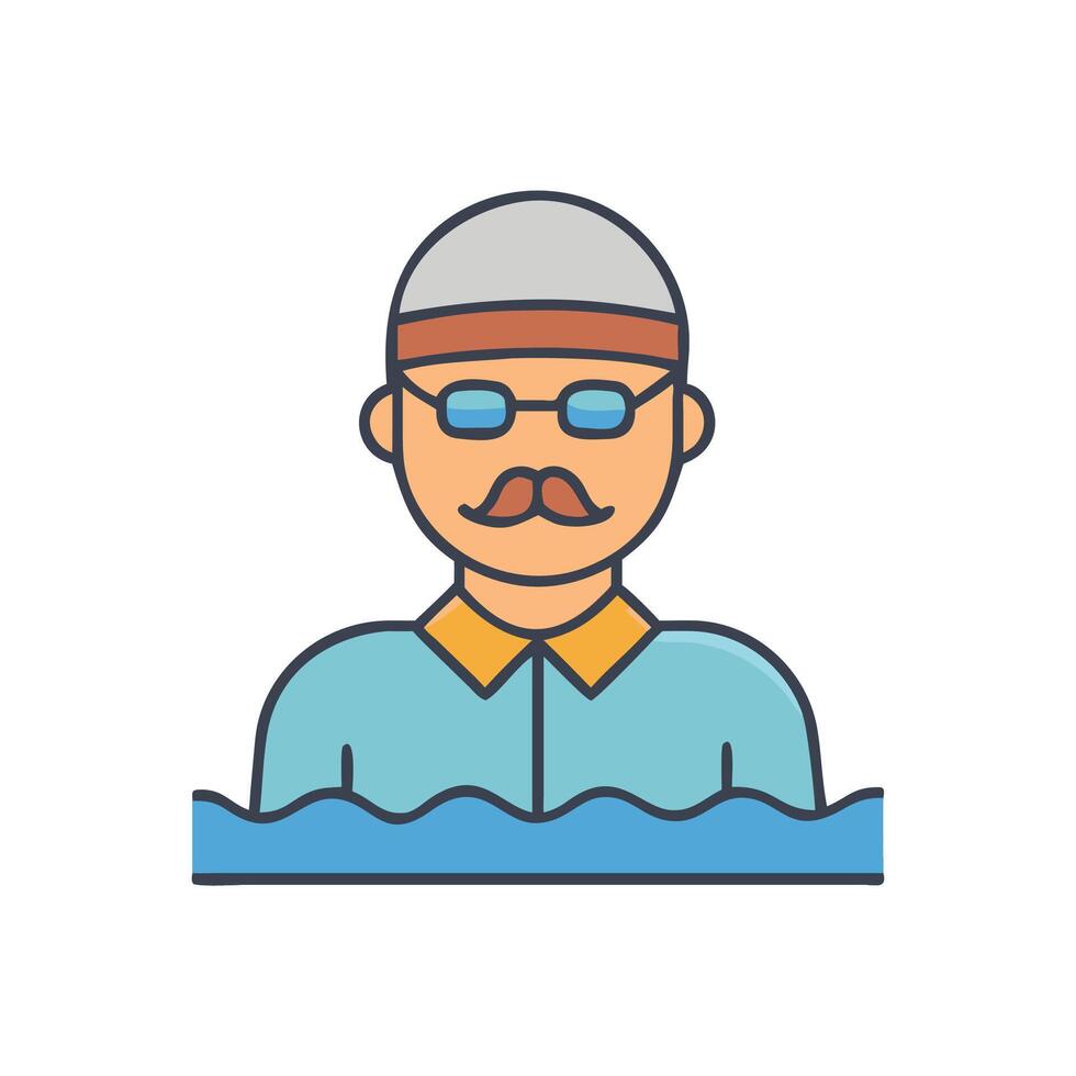 Swimmer icon with cap, glasses, and mustache vector