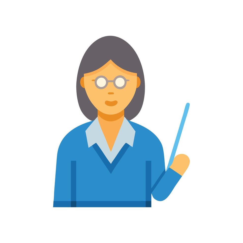 Professional woman teacher pointing with stick in graphic vector
