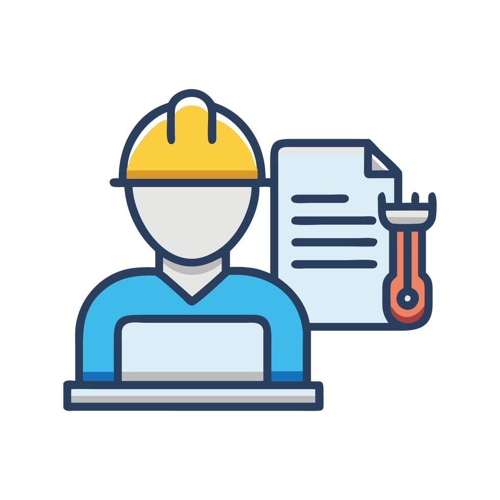 Construction worker with contract, document icon on black vector