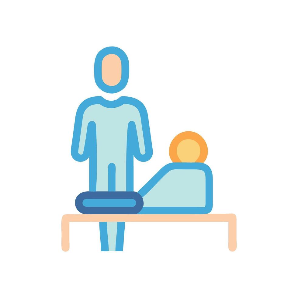 Healthcare professional assisting patient in a medical setting vector