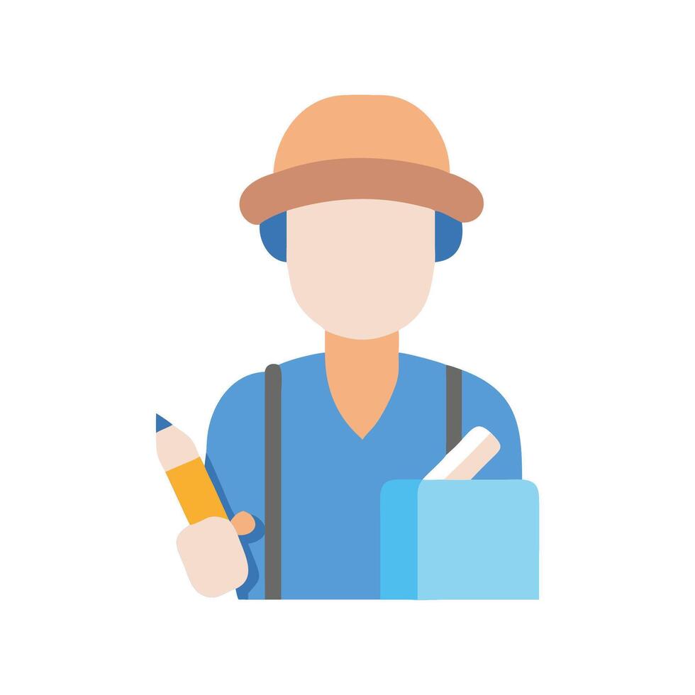 Cartoon artist with hat drawing, creative profession, flat design vector