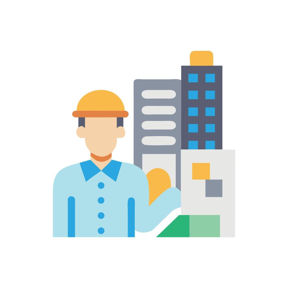 Construction Worker with Buildings Art Illustration vector