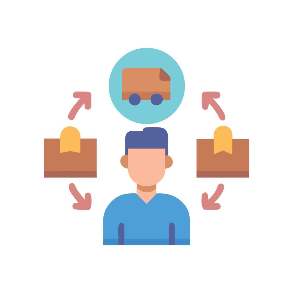 Ecommerce logistics manager handling deliveries with transportation solutions. vector