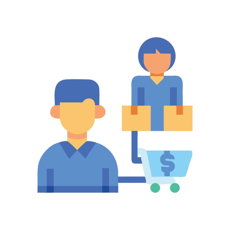 Dropshipping Icon Two people and shopping cart vector