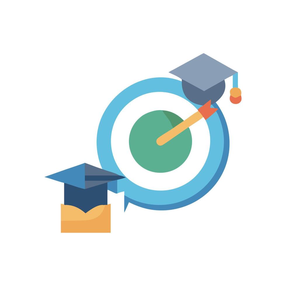 Education goals concept target with mortarboard, arrow illustration vector