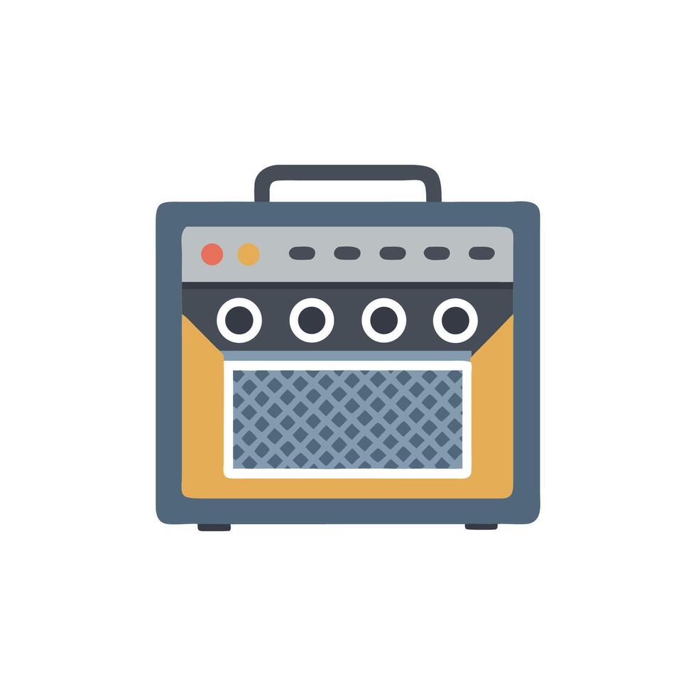 Stylized guitar amplifier illustration against black backdrop graphic design vector