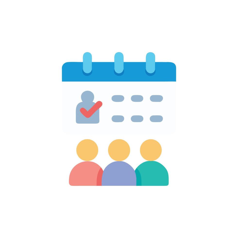 Scheduling appointment on calendar with people planning meeting illustration vector