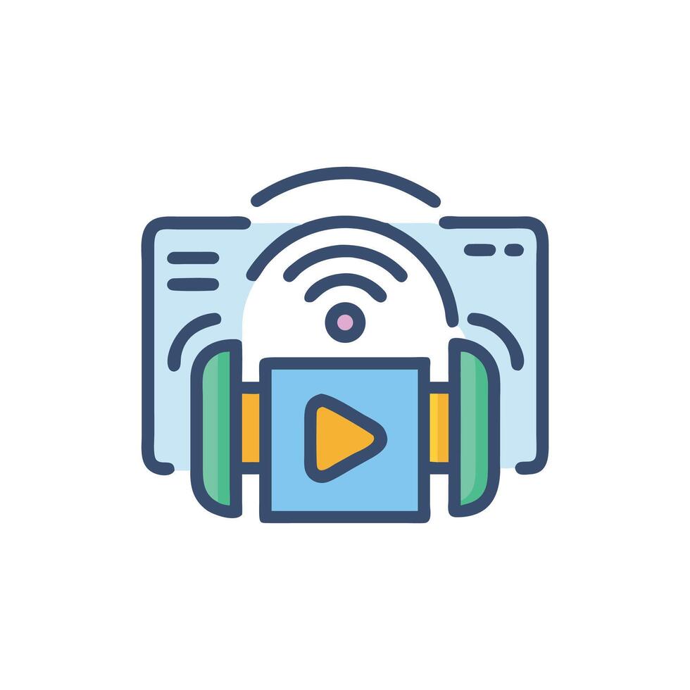 Bright cartoon player with wireless connection icon element vector