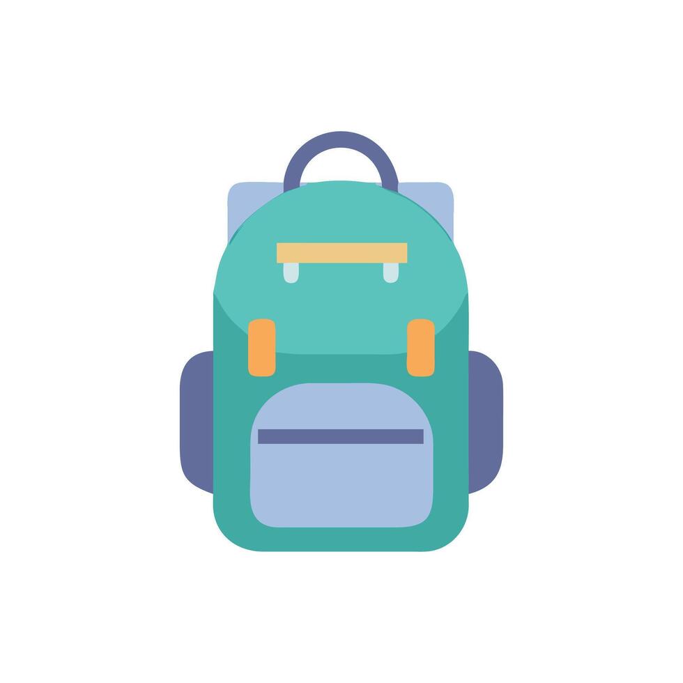 Stylized turquoise backpack illustration with various pockets and straps vector