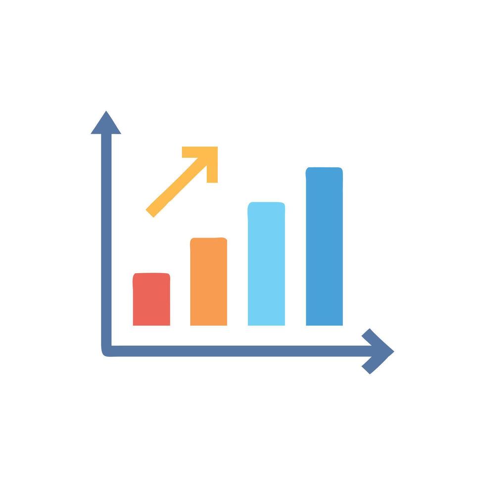 Growing bar chart with an upward trending arrow indicator vector