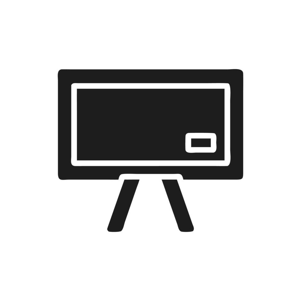 Minimalist black chalkboard icon on stand against dark background vector