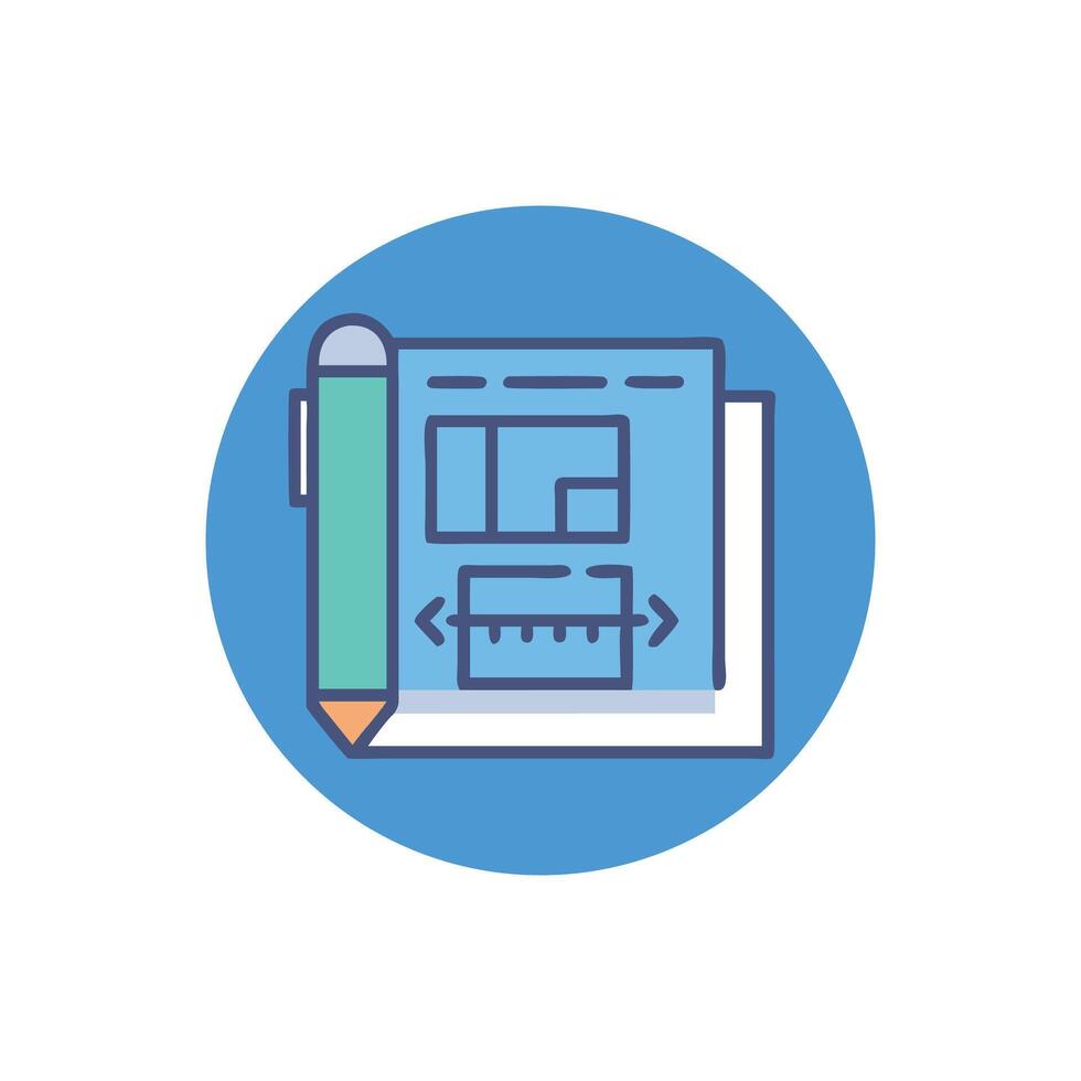 Flat icon illustration depicting an architectural blueprint with pencil vector