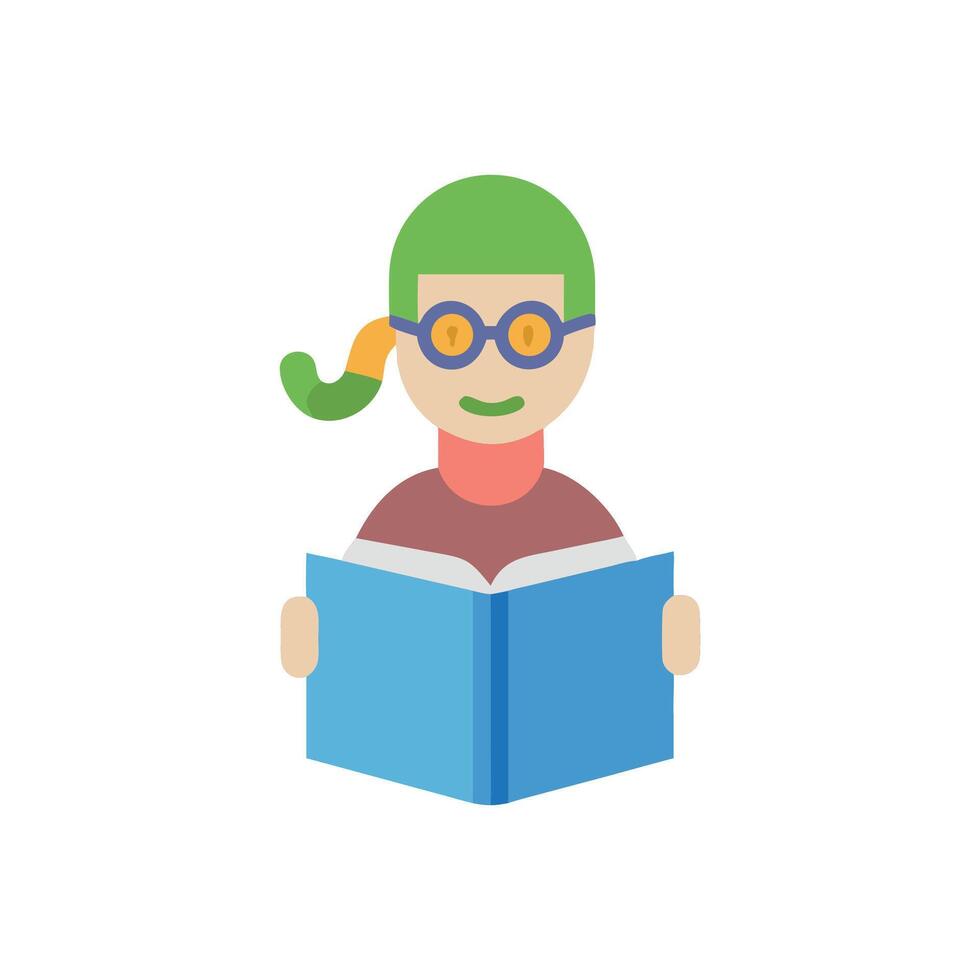 Illustration of a student reading a book in flat style vector
