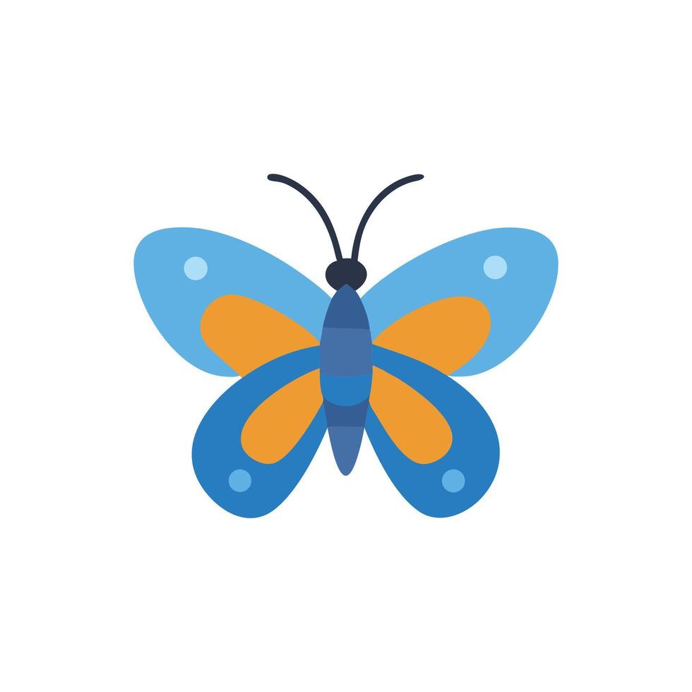 Simple flat butterfly illustration with blue and orange wings vector