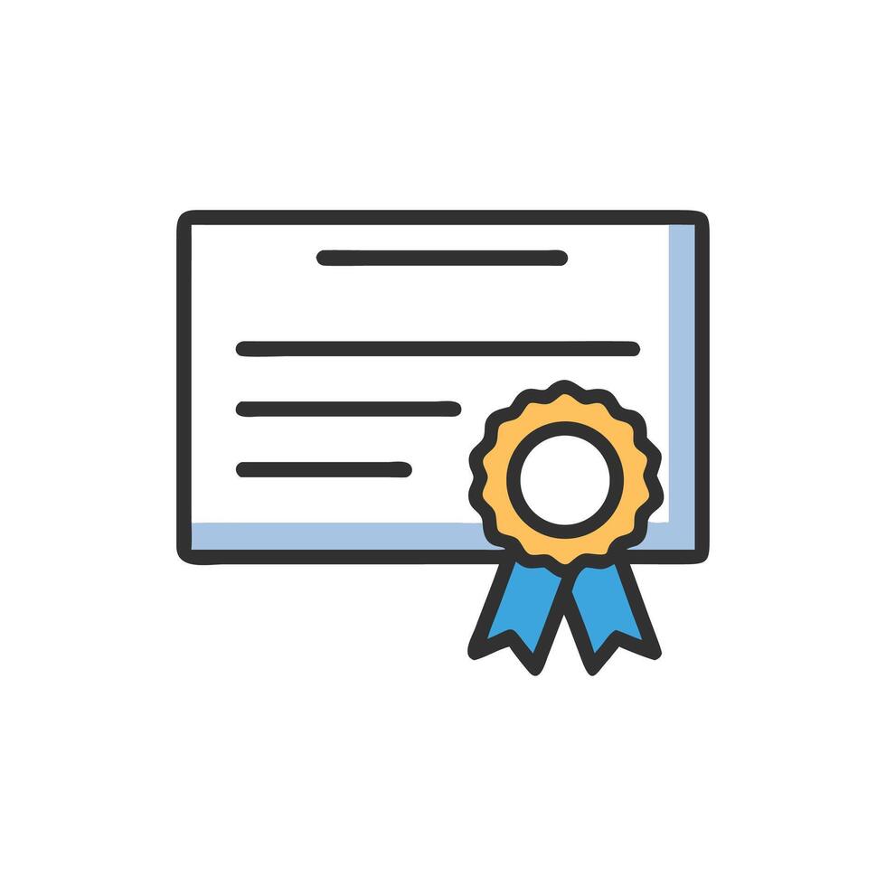 Modern certificate icon with golden seal and blue ribbon vector