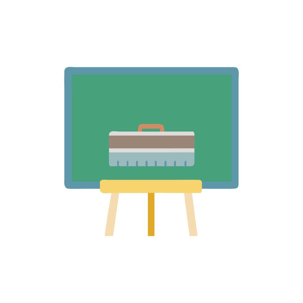 Flat illustration of green chalkboard with eraser on support vector