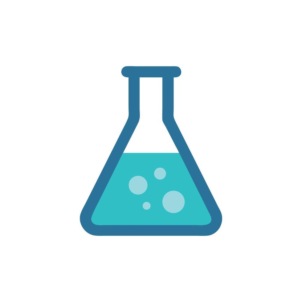 Teal Erlenmeyer flask with bubbles on White Background illustration vector