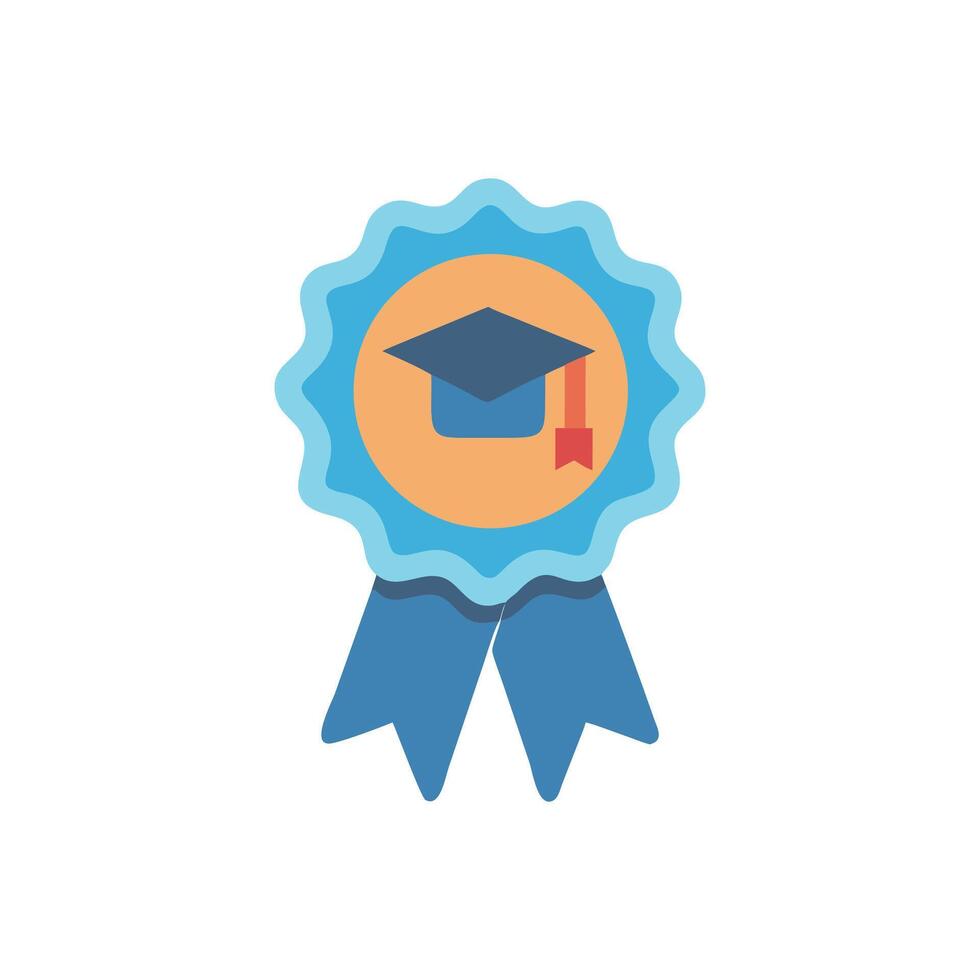 Graduation cap badge icon with ribbon on White Background vector