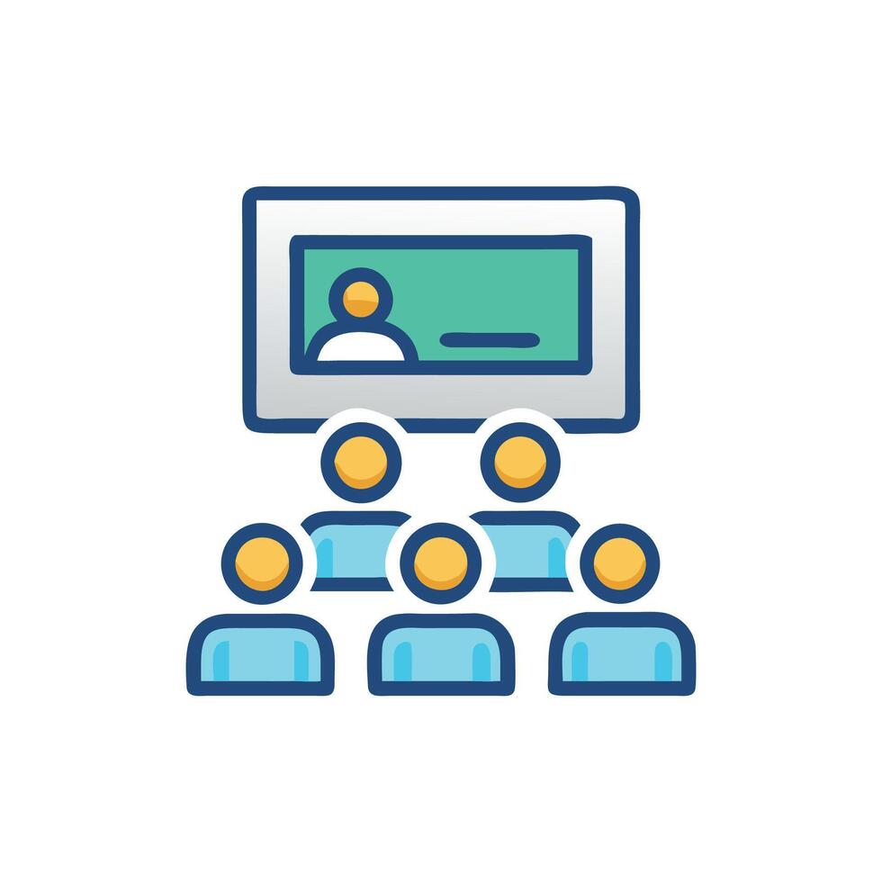Digital icon depicting an online seminar with attendees vector
