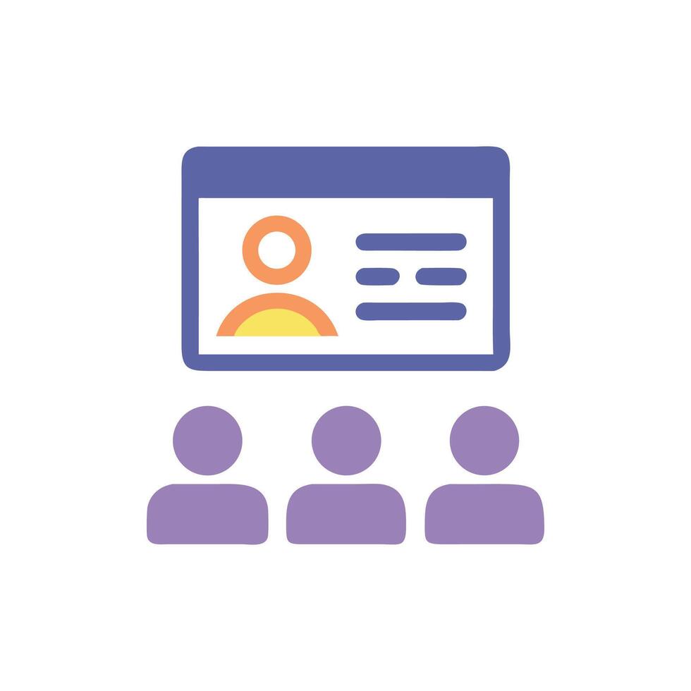 Webinar icon showing online presentation with seated audience vector