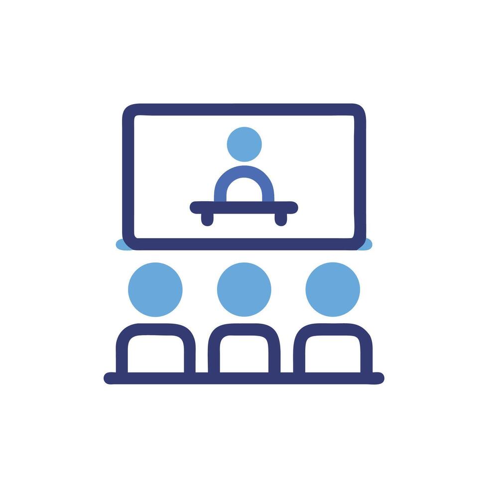 Conference presentation with speaker and audience in flat design vector