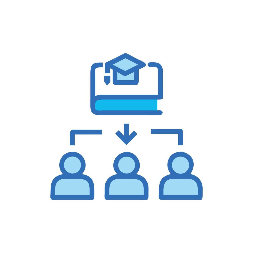 Knowledge transfer illustration with book graduation cap and people vector