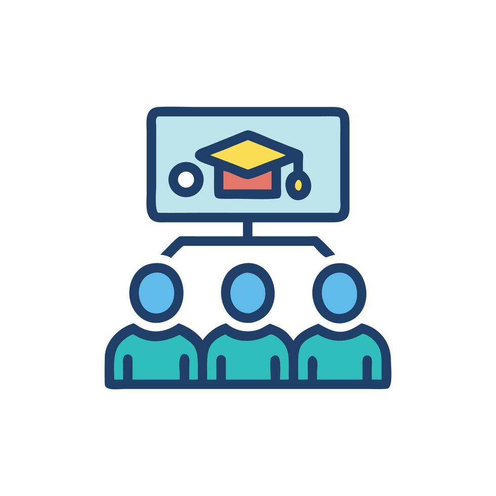 Group attends education event graduation cap presentation webinar icon vector
