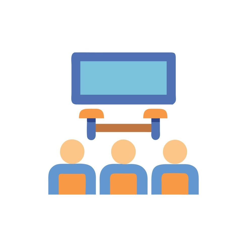 Meeting presentation attendees in front of screen icon depiction vector