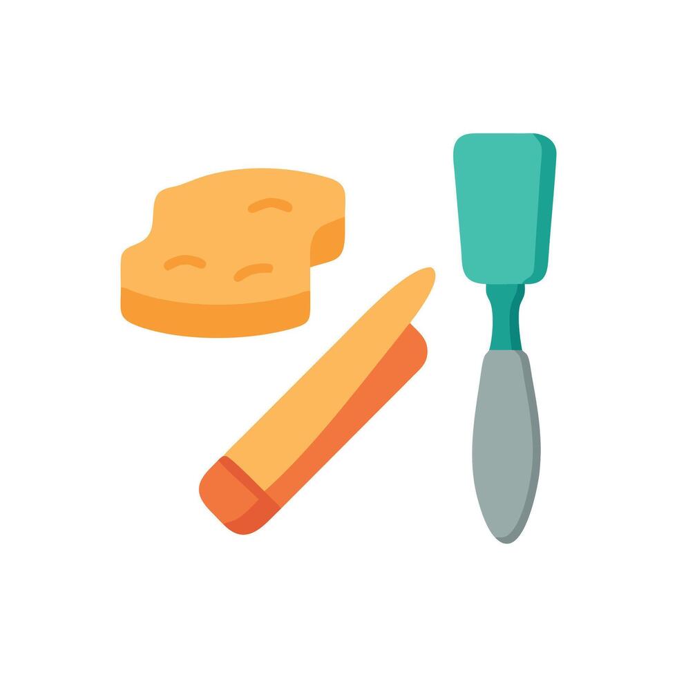 Cleaning Supplies Flat Design Graphic with Spatula and Sponge vector