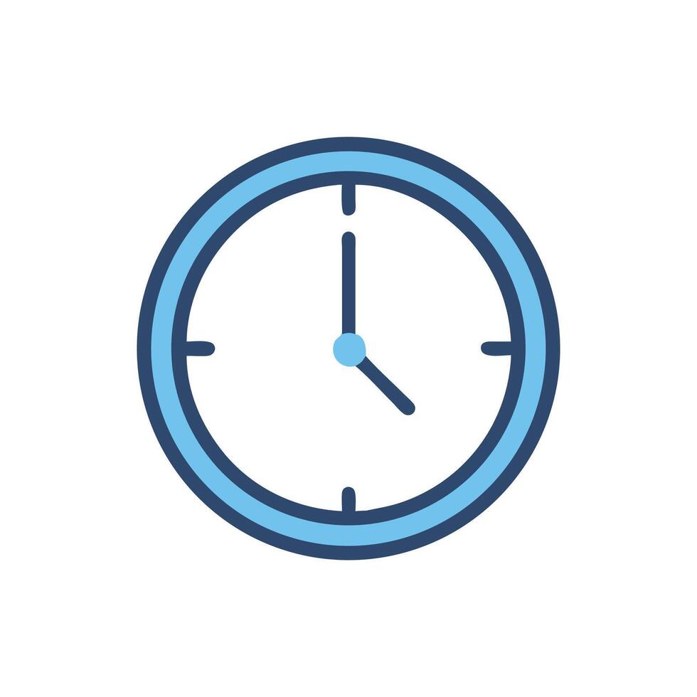 Modern blue clock icon showing time on White Background vector