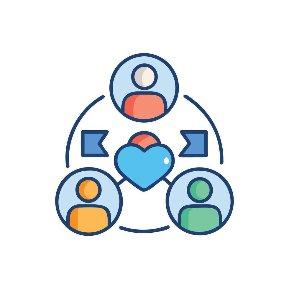 Connected people icons sharing love and support network vector