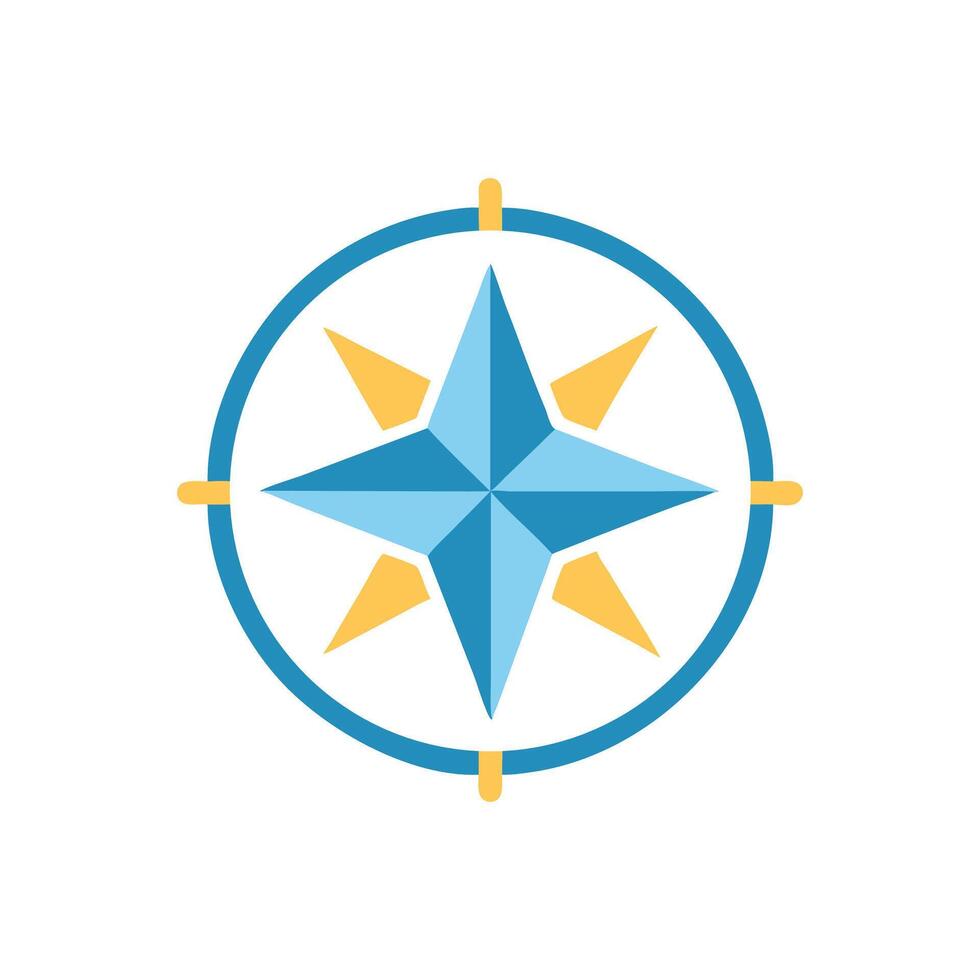 Compass rose icon on White Background, blue and gold vector